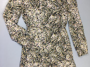 Robe m.l blanche tachée noir/rose/mauve