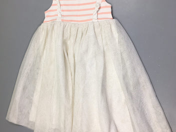 Robe m.c molleton blanc rayé rise bas tulles pois dorés, haut bouloché