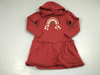 Robe m.l molleton bordeaux arc-en-ciel pompom à capuche