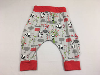 Pantalon jersey gris/rouge pandas taille et chevilles élastiques