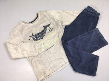 Pyjama 2pcs velours gris/bleu poisson flocage craquelé