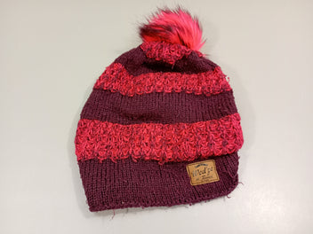 Bonnet Wed'ze tricot rose et bordea avec pompon, un peu bouloché