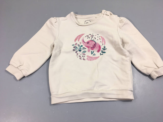 Sweat écru , éléphant rose, moins cher chez Petit Kiwi