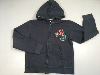 Sweat bleu foncé zippé à capuche RB, légèrement bouloché