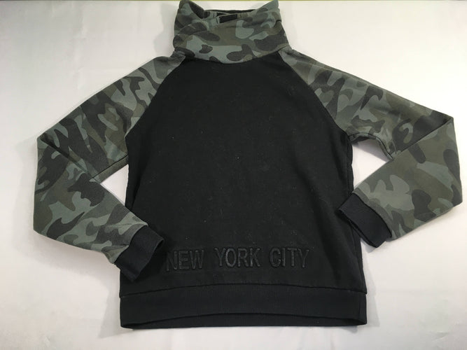Sweat noir/camouflage kaki col montant, légèrement bouloché, moins cher chez Petit Kiwi