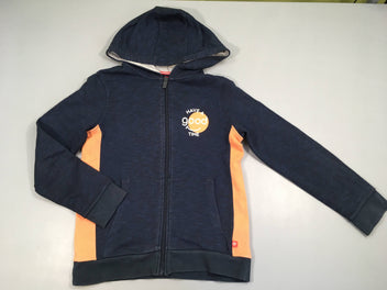 Sweat zippé à capuche bleu foncé flammé bandes corail Good Tache arrière manche G à relaver