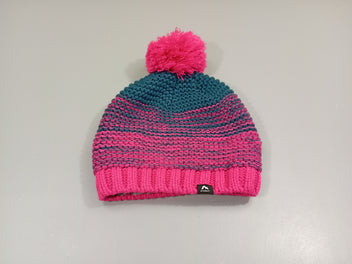 Bonnet Mc Kinley tricot chiné rose et bleu avec pompon  52-54 cm