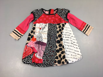 Robe boule m.l jersey motifs blanc/rouge/noir noeud effet superposé