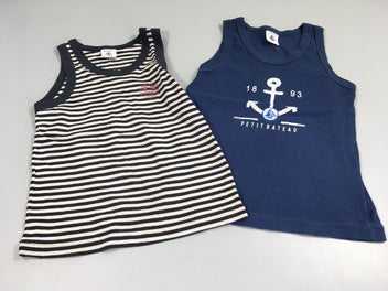 2 chemisettes s.m rayé bleu marine, blanc/ bleu marine ancre
