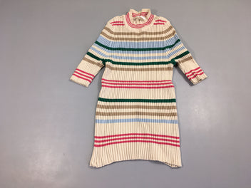 Pull m.c côtelé beige rayé multicolore