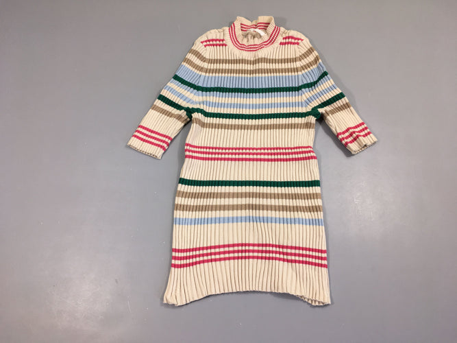 Pull m.c côtelé beige rayé multicolore, moins cher chez Petit Kiwi