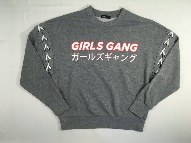 Sweat gris Girls Gang lacé épaules, moins cher chez Petit Kiwi