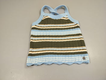 Blouse à bretelles en tricot rayé kaki, bleu, blanc, rose 100% coton