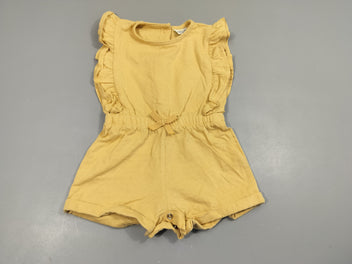 Combishort fines bretelles à revers jaune pâle texturé