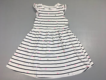 Robe s.m avec volants jersey ligné bleu et blancavec coeurs rose et argent