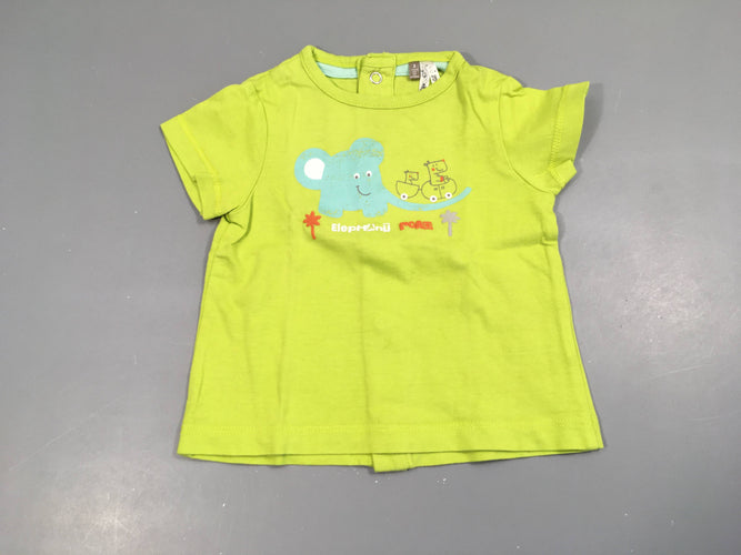 T-shirt m.c vert anis , élephant pression dans le dos, moins cher chez Petit Kiwi