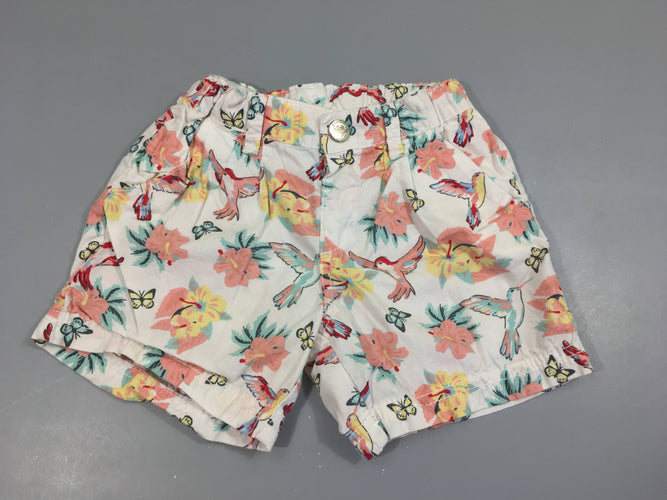 Short blanc fleuri oiseaux/papillons, moins cher chez Petit Kiwi
