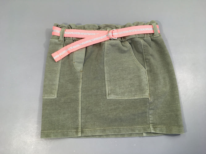 Jupe molleton léger kaki ceinture rose, moins cher chez Petit Kiwi