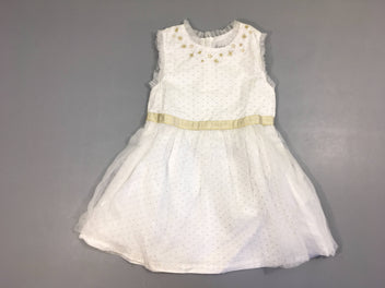 Robe s.m blanche tulle pois broderies étoiles, pois effacés sur le côté et l'arrière