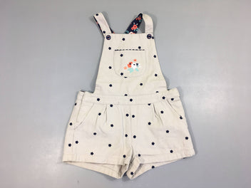 Salopette short gris clair broderies fleurs, légèrement souillé à l'arrière