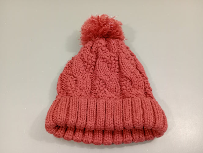 Bonnet tricot rose avec pompon 8-10a, un peu bouloché, moins cher chez Petit Kiwi