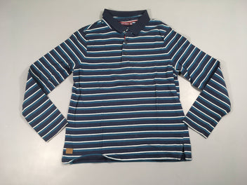 Polo ml jersey rayé blanc-bleu foncé-bleu canard Légèrement bouloché
