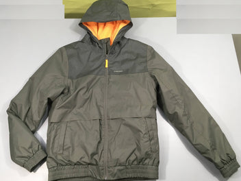 Veste ouatinée kaki/gris à capuche imperméable, SH100 x-warm