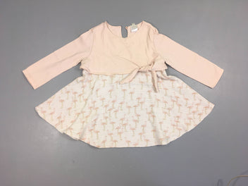 Robe m.l bi-matière jersey rose pâle, bas flamands roses