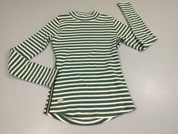 T-shirt m.l col roulé rayé vert et blanc texturé