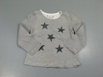 T-shirt m.l blanc rayé bleu foncé étoiles irisées