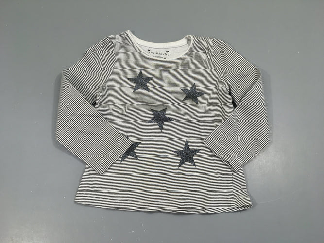 T-shirt m.l blanc rayé bleu foncé étoiles irisées, moins cher chez Petit Kiwi