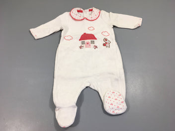 Pyjama velours blanc avec col claudine , maison rouge