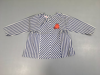 Blouse ml blanche rayé bleu poisson orange