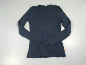 T-shirt m.l côtelé bleu foncé col montant noeud