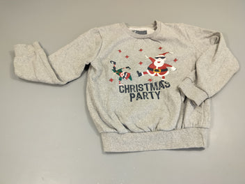Pull de Noël gris clair chiné , père noël et lutin. petite tache . 80% coton 20% polyestère