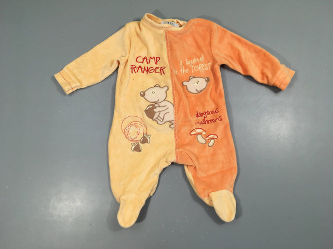 Pyjama velours orange champignons, moins cher chez Petit Kiwi