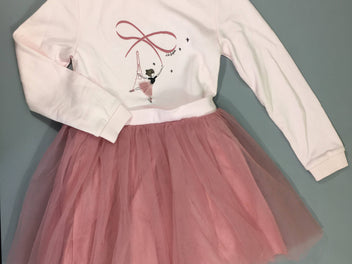 Etat neuf-Robe m.l bi-matière molleton-tulle rose danseuse (collection okaidi tJeans en vente)