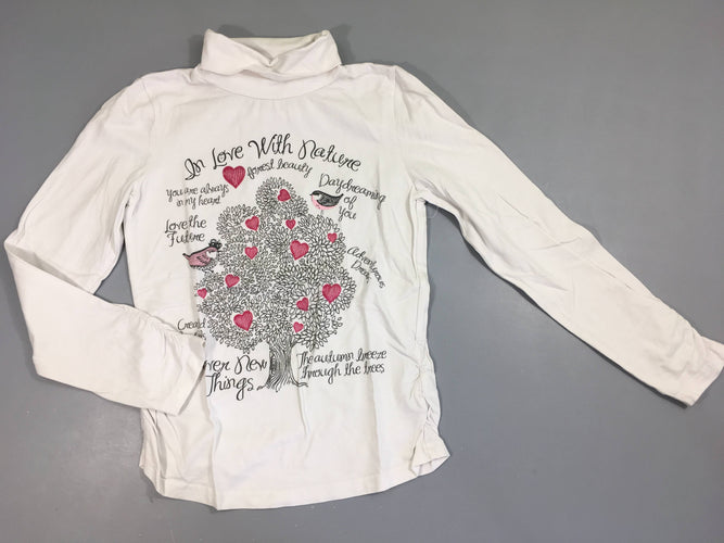 T-shirt m.l col roulé blanc oiseaux coeurs, moins cher chez Petit Kiwi