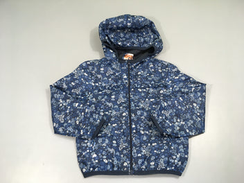Veste légère zippée bleue fleurie froufrous à capuche
