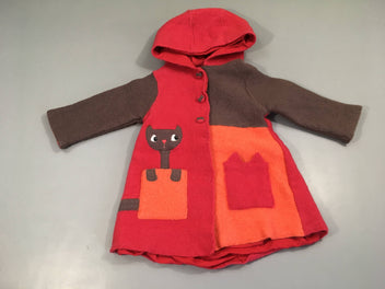 Veste pressions 100% laine rose/brun/orange à capuche chat