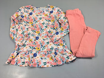 Tunique m.l jersey bleu flair fleurie + legging rose
