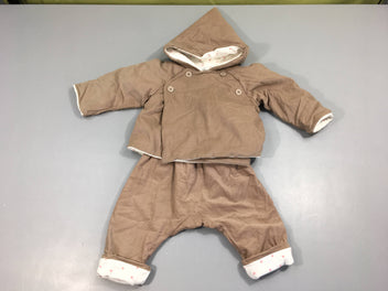 Neuf-Veste à capuche velours taupe doublé jersey très légèrement ouatiné + Pantalon