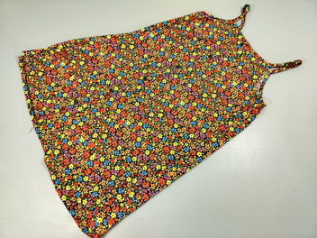 Robe à bretelle noire à motifs fleurs colorées