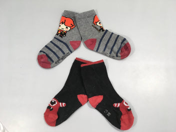 2 paires de chaussettes chevalier, gris-noir, 27-30