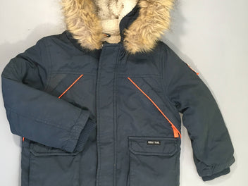 Manteau bleu foncé à capuche (fausse fourrure amovible) doublé teddy