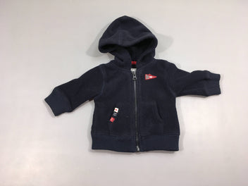 Polar zippé à capuche bleu marine drapeau, légèrement bouloché