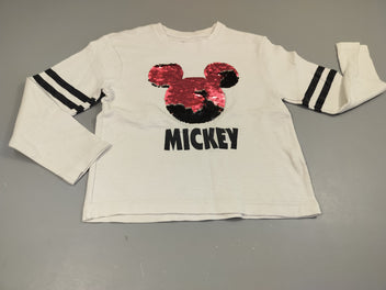 T-shirt m.l blanc texturé , tête de Mickey en sequins réversibles