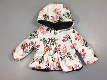 Veste réversible blanche fleurie bleu-rose/velours bleu marine