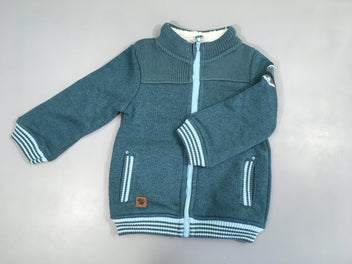 Gilet zippé bleu col doublé moutonné, légèrement bouloché