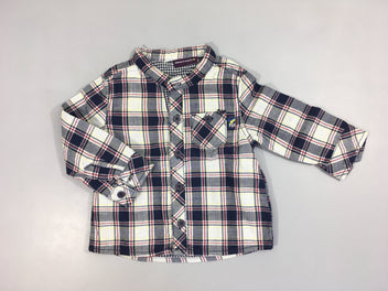 Chemise m.l blanche à carreaux bleu/bordeaux/jaune doublée